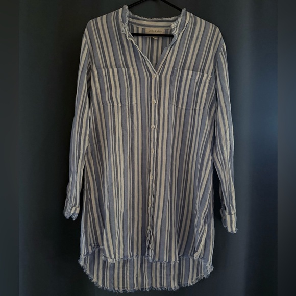 Cloth & Stone Western Striped Frayed Hem Button-Shirtdress – Size M - Picture 2 of 4